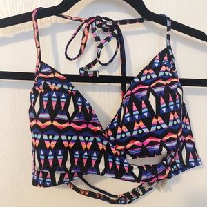 Geo print wrap bikini top